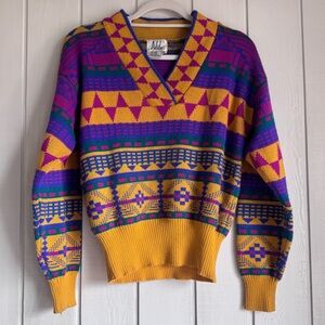 Vintage Nils 80s Aztec Print Wool Blend Sweater